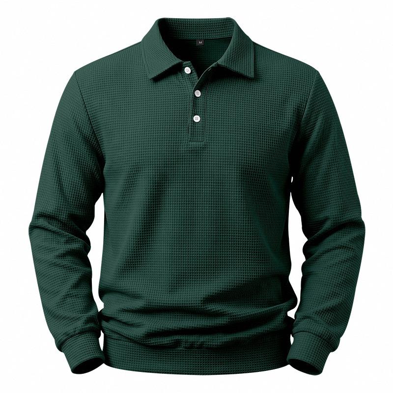 Men S Long Sleeve Waffle Knit Polo Shirt Loose Fit