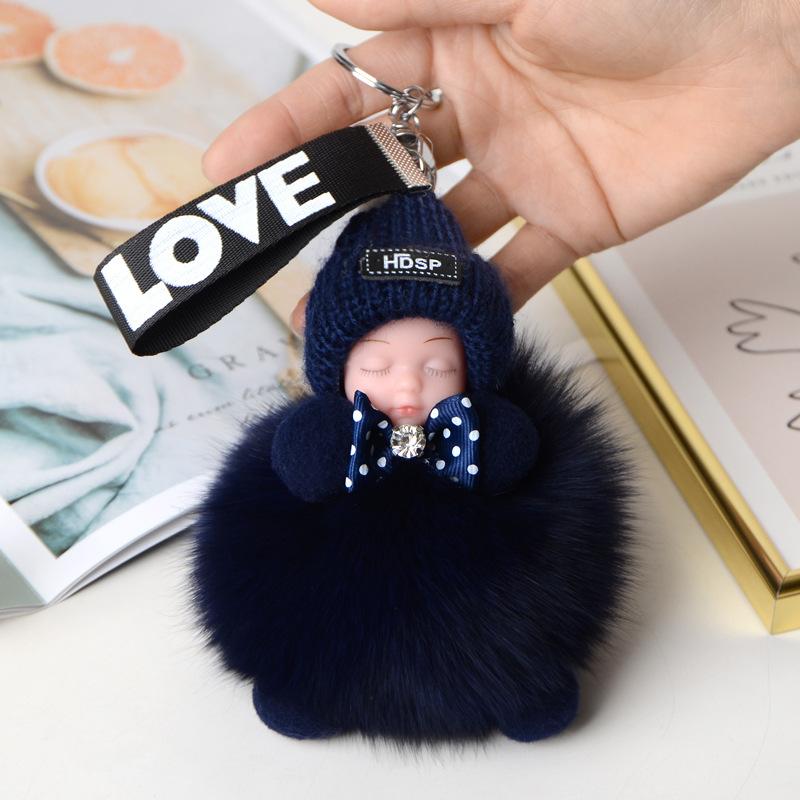 Pompom Sleeping Doll Keychain Cute Fluffy Plush Doll Keychains Women Girl Bags Keyrings Cars Key Ring Gift Charming Decoration