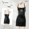 Sexy Mesh & PU Leather Strappy Bodycon Mini Dress