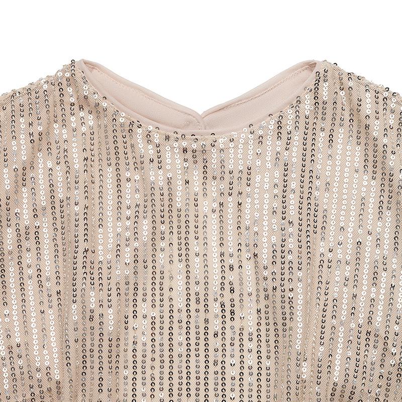 European Style 2025: Women's Elegant Sequin Party Shirt with Round Neck and Backless Design