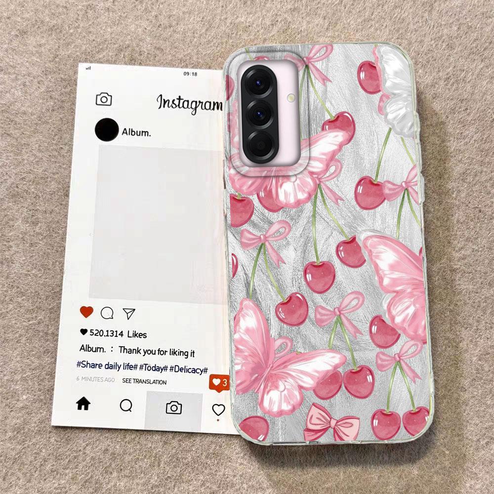 Cartoon Pink Fruit Cherry Butterfly Phone Case for Samsung Galaxy A55 A56 A36 A26 A16 A53 A06 A14 A24 A34 A54 A15 A25 A35 Cover