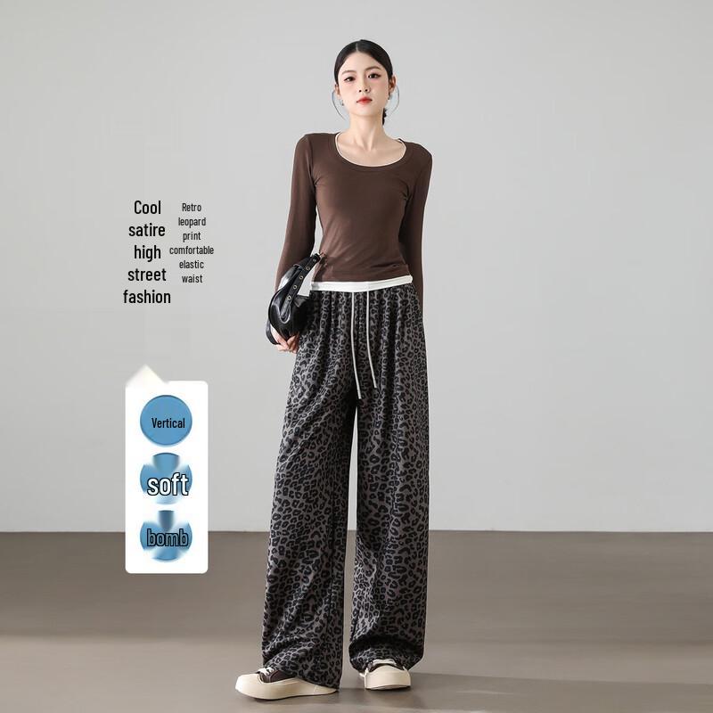 Demana Women s Leopard Print Straight Leg Casual Pants M