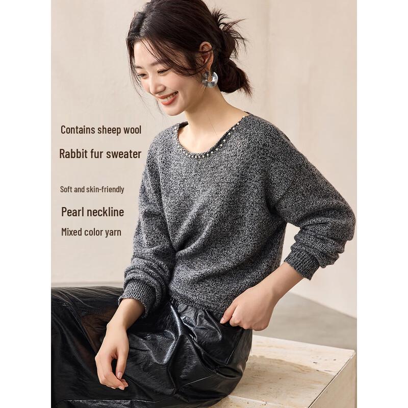 Mohan Yimei Women s Pearl Embellished Loose Sweater One Size