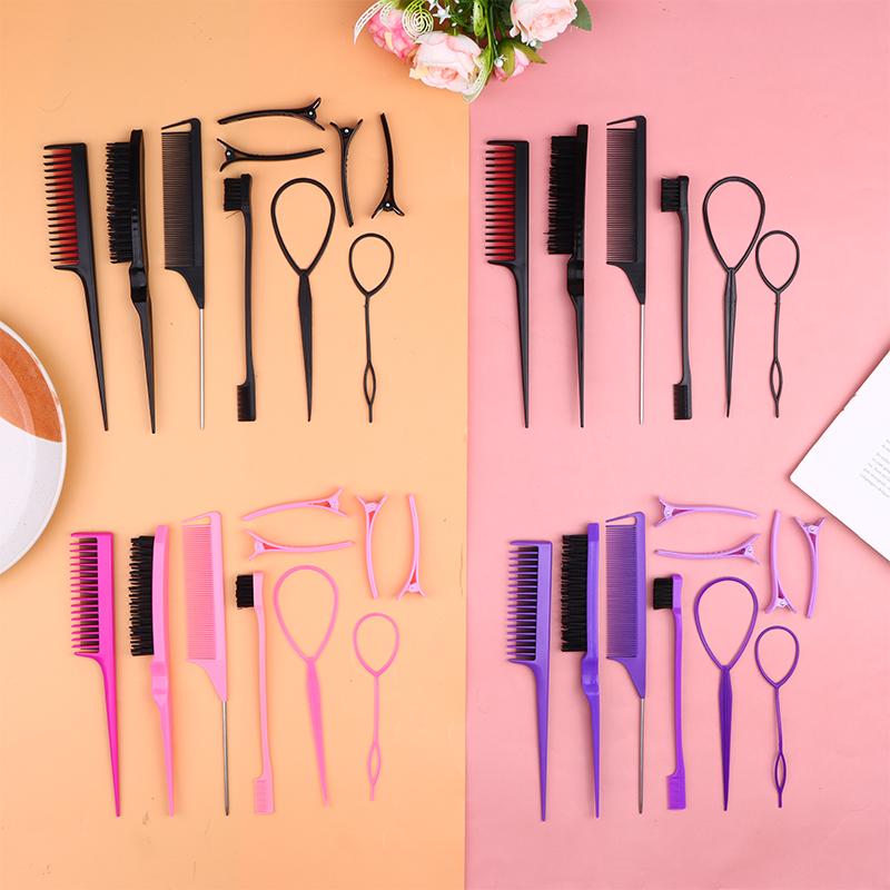 6/10Pcs Hair Styling Comb Set Teasing Hair Brush Triple Teasing Comb Rat Tail Combs Edge Brush Hair Tail Tools Braid Tool Loop