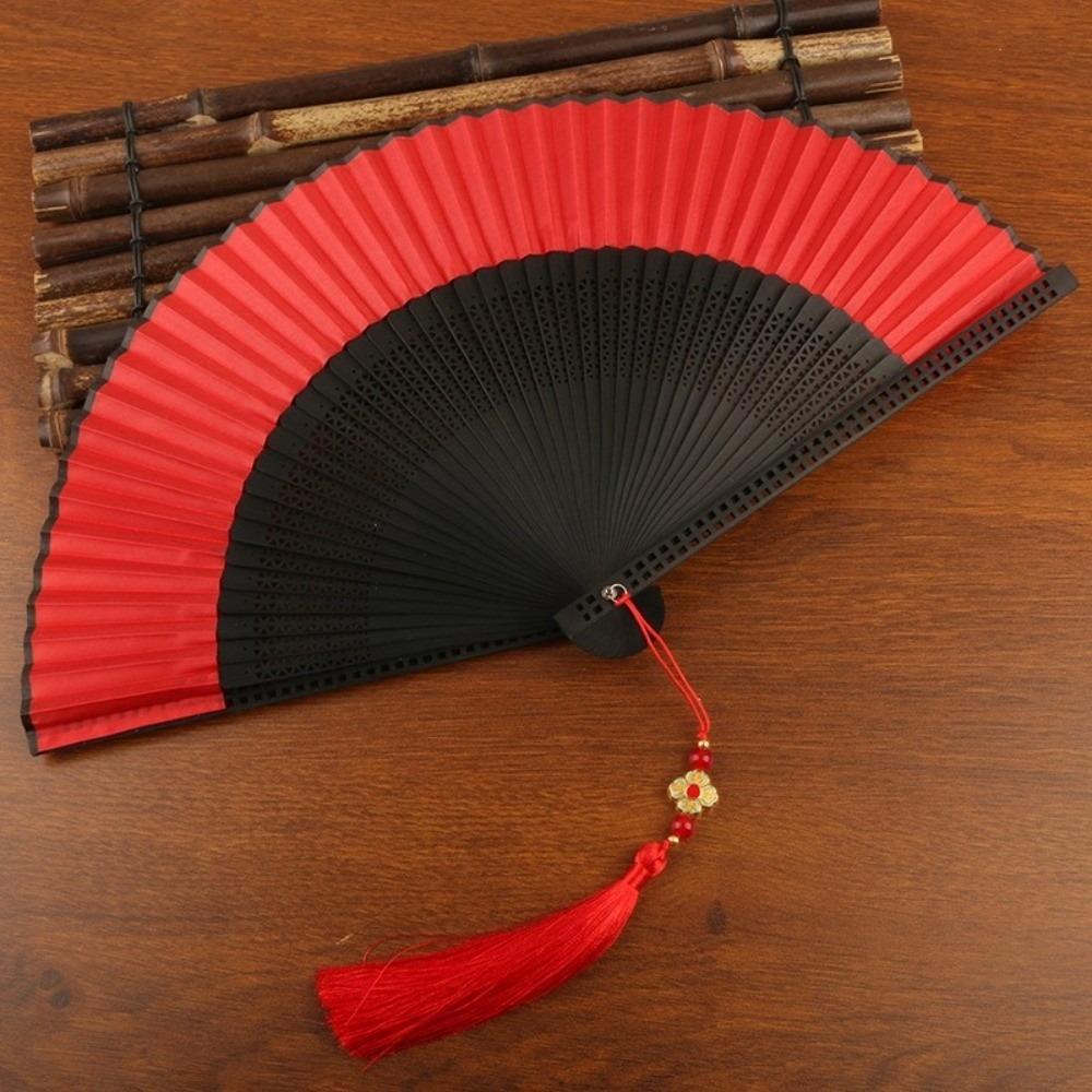 New Silk Bamboo Cloth Folding Fan Chinese Art Crafts Home Decor Handle Fan Tassel Decoration Fan Gifts