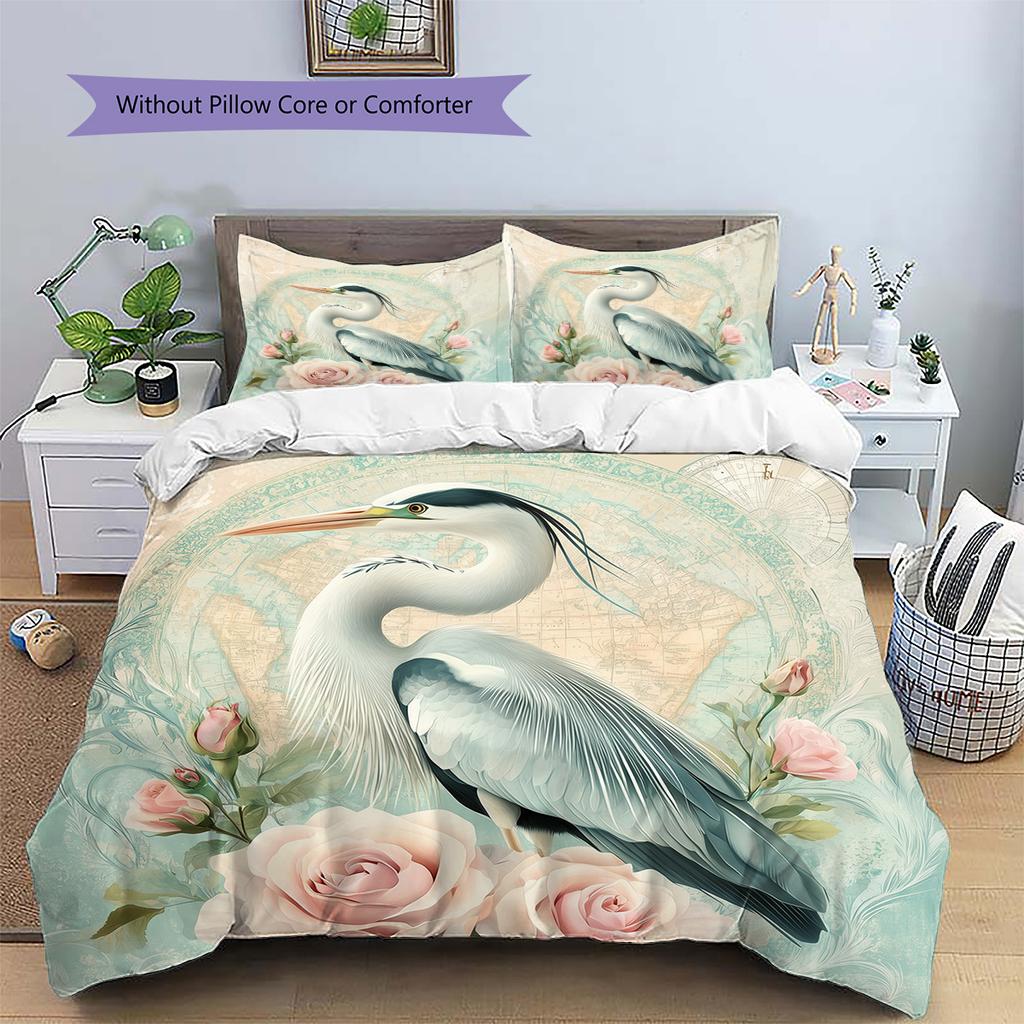Map Flower Bird Pattern Bedding Quilt Set  Home Decoration  Gift (1 * duvet cover + 2 * pillowcase  without core)