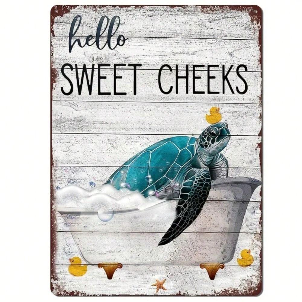 Vintage Metal Tin Sign Turtle Wall Art Retro Decor for Bathroom Home
