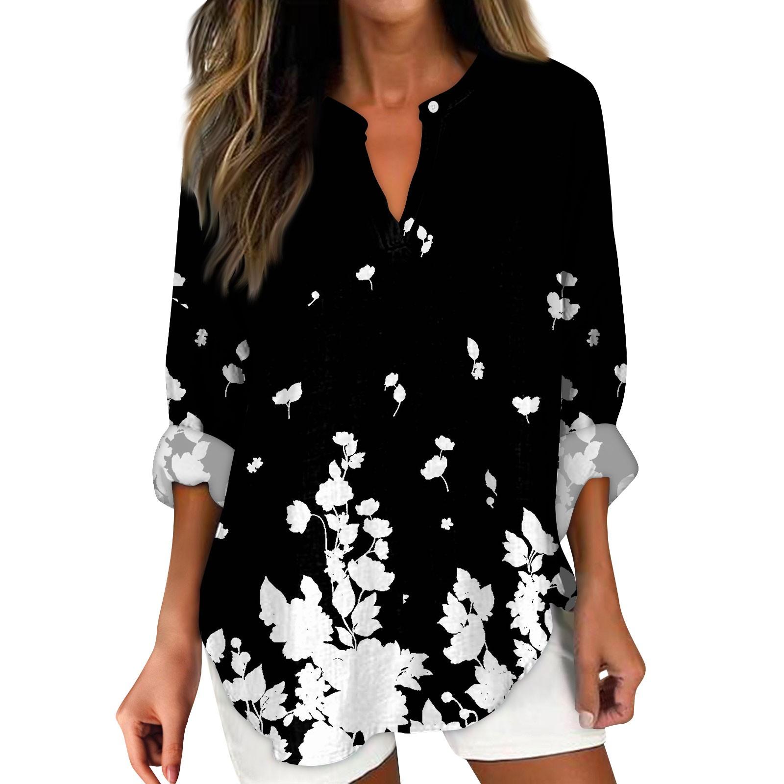 

Женский модный повседневный женский топ из конопли с заниженными плечами и длинным рукавом с v-образным вырезом и принтом L чёрный