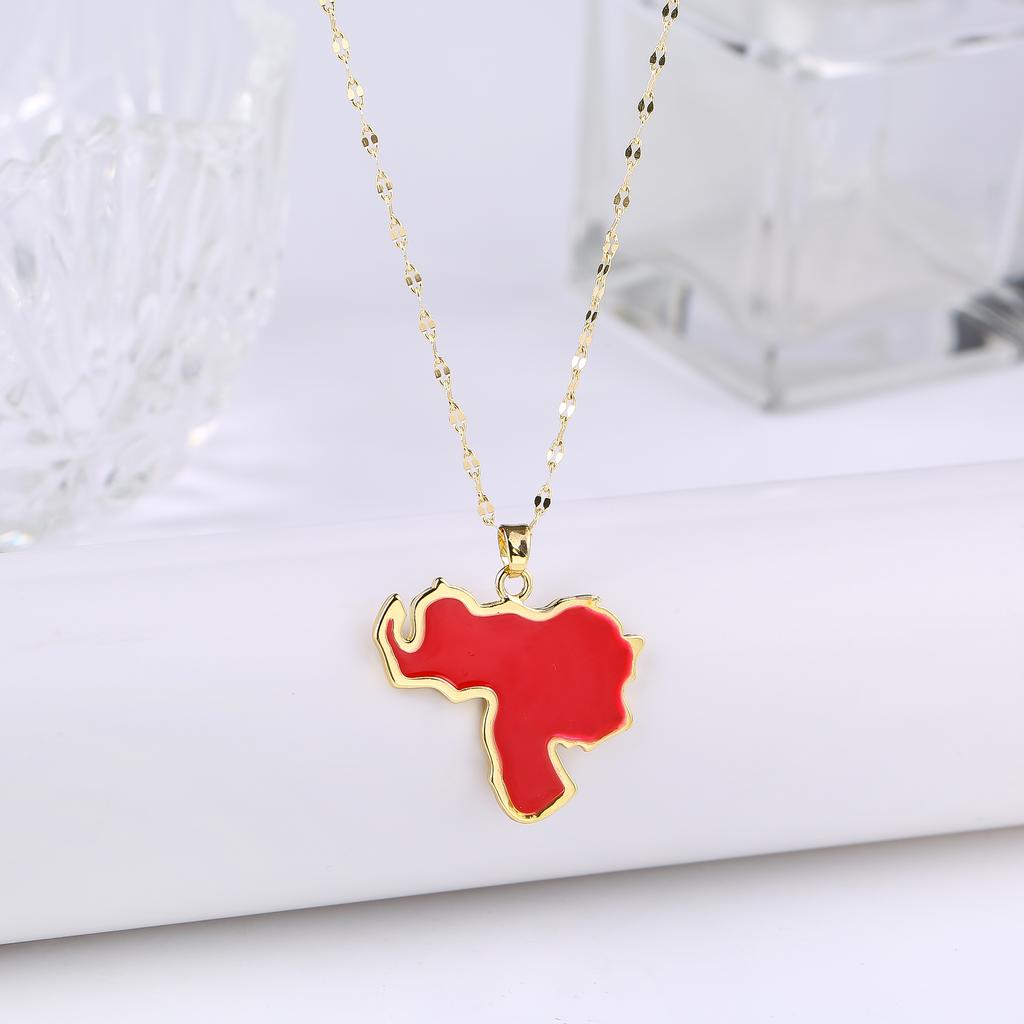 New Classic Venezuela Dominica Mexico Map Flag Pendant Necklace For Men Women Party Festival Ethnic Gold Color Jewelry Gift