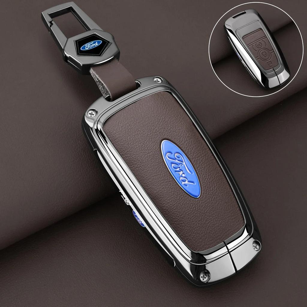 Car Sticker 2026 Ford 2025 Hot Leather Car Key Case Protector Cover for Ford Fusion Mustang Explorer F150 F250 F350 EcoSport Edg