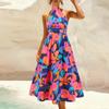Women's Sexy Standing Neck Sleeveless Printed Dresses Midi Dresses