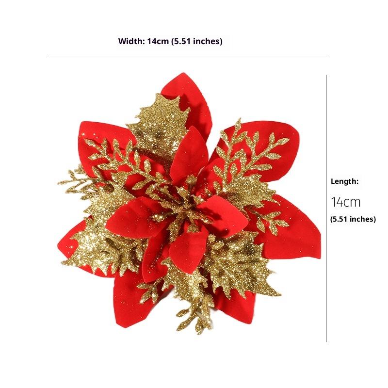 5Pcs Glitter Artifical Flowers 14Cm Fake Flowers Christmas Decoration Xmas Tree Ornament  Year Navidad 2026 Gift Accessory