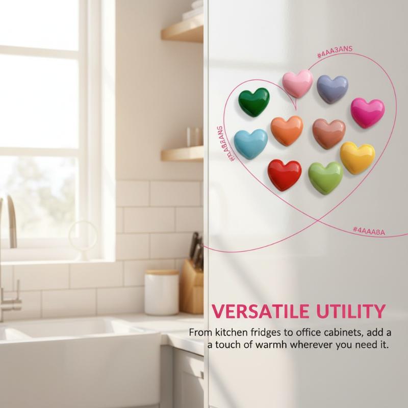 New 10Pcs Decorative Magnets Heart-Shaped Plastic Refrigerator Magnets For Kitchen Office Whiteboard Storage Cabinet Dishwasher