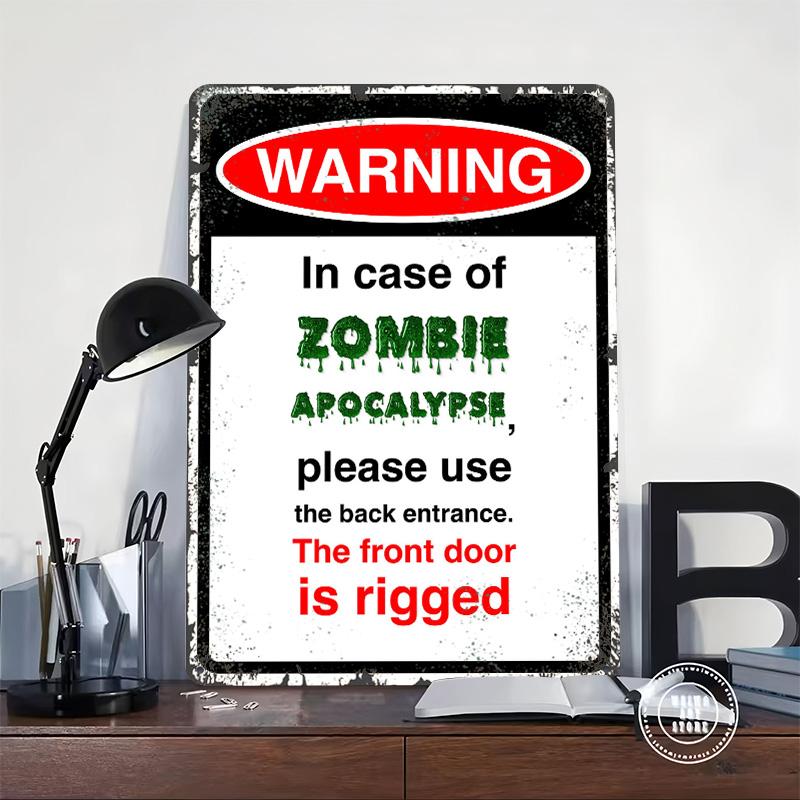 Zombie Apocalypse Warning Sign Printed Poster Customized Wall Art Retro Vintage Metal Tin Signs for Home Decor Living Room Items