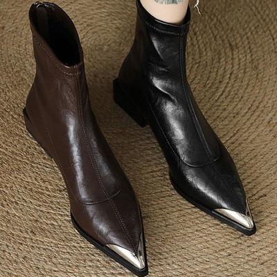 Retro Damenschuhe - Spitz zulaufende Zehenpartie, Niedriger Absatz, Herbst-Winter Neuer Stil, Dehnbar und Vielseitig Stiefel