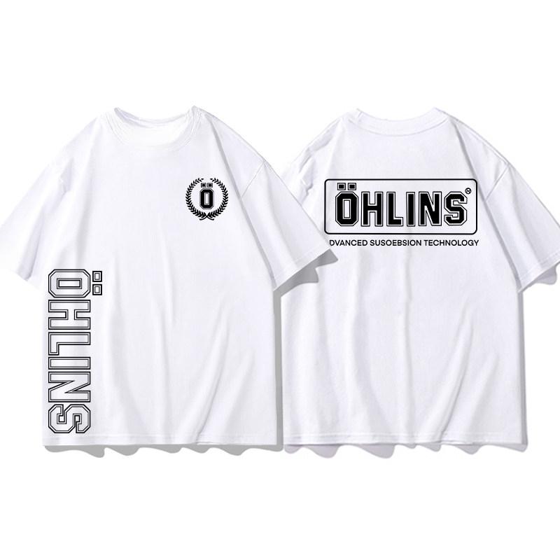 Best Ohlins White Tshirt Collection Motorcycle Shock Absorber Print Short Sleeve Tshirt Racing Fan Clothes