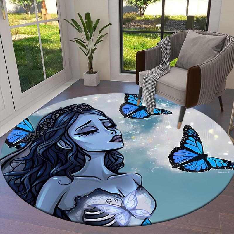 corpsebride Round Area Rug,Carpet Rug for Living Room Bedroom Sofa Playroom Decor,Non-slip Floor Mat
