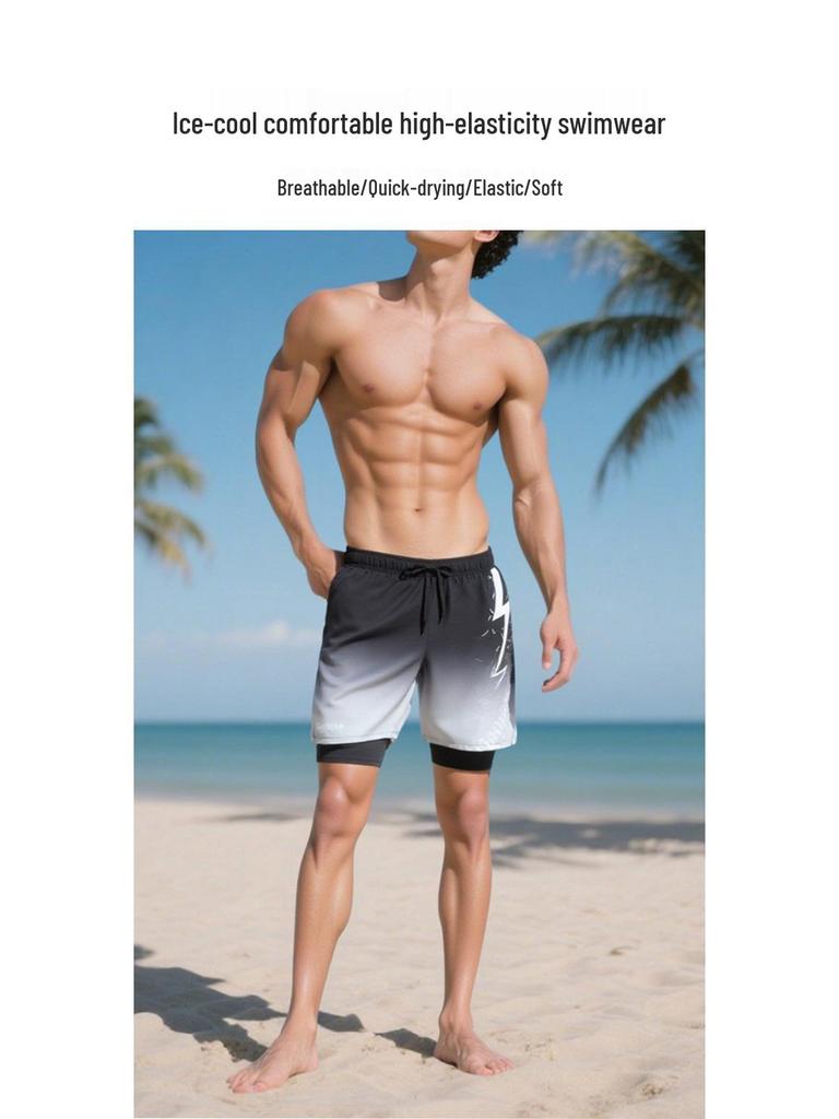 Zweilagige Schnelltrocknende Herren-Badehose - Hochwertige Atmungsaktive Fünf-Punkt-Badehose für Schwimmen und Strand.