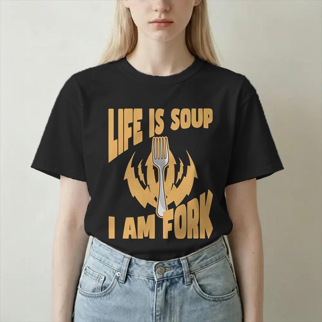 Fashion Life Is Soup I Am Fork Funny Raccoon Meme TShirt Unisex Unisex Crewneck Cotton T Shirt Short Sleeve Tees Plus Size Tops