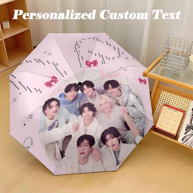 8‑Rib Automatic Umbrella, Stray Kids Design Foldable Umbrella for Sun Rain Protection Travel
