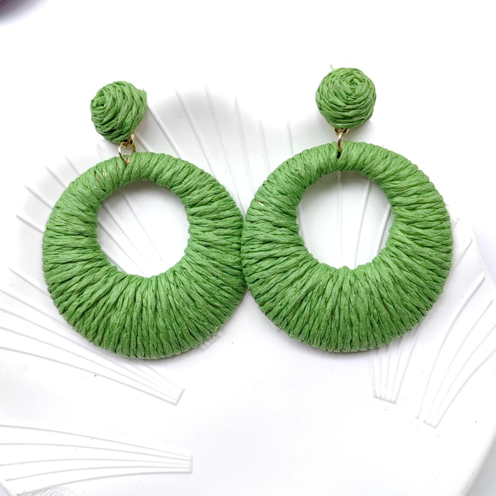 Bohemian Style Raffia Woven Round Earrings