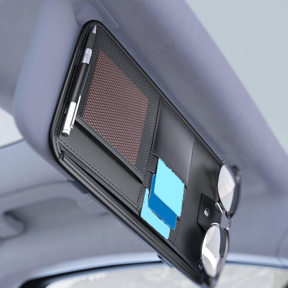 Mesh Car Sun Visor Organizer Large Capacity Cards Holder Space Saving Sunglasses Clip  Car Interior
