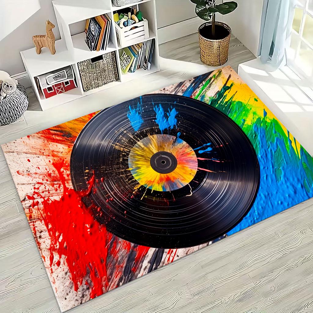 Schallplatte Musik DJ Bildschirm Band Teppich für Wohnzimmer Sofa Schlafzimmer Haus Fußmatte Dekor,Große Kinder Spiel Rutschfeste Bodenmatte