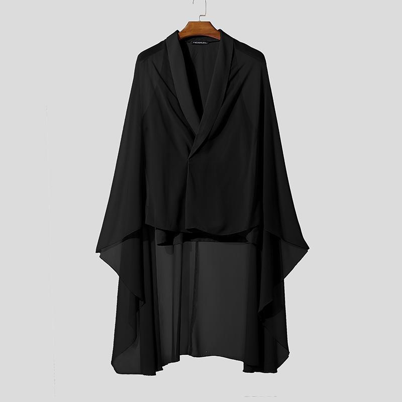 INCERUN Men V Neck Long Sleeve Mesh Layers Patchwork Casual Loose Cape Shirts