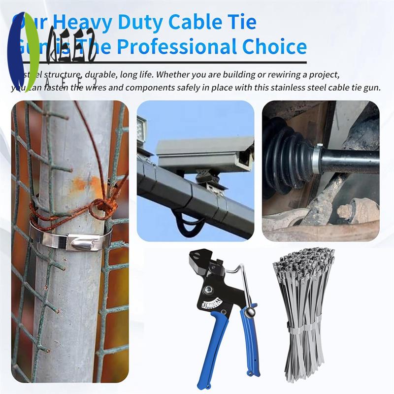 

AEE2-Heavy Steel Cable Tie Tool, Include 100 PCS Stainless Steel Cable Ties, Suitable For Home, Office, And Industrial Use синій