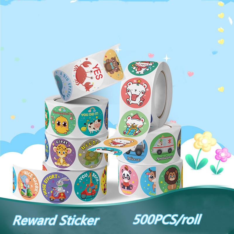 Stickers Cat 500 Pcs/roll Teacher Reward Sticker Fun Motivation Animal Sticker For School Teacher Student Stationery Stickers