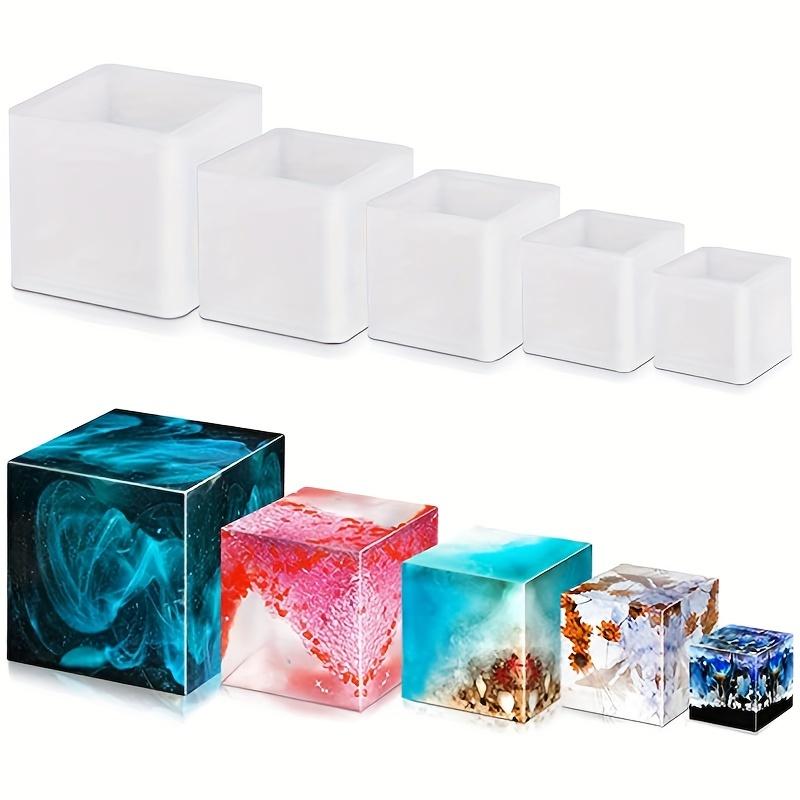 5pz Stampo Grande Quadrato Profondo in Resina Silicone, Stampo per Colata in Resina Epossidica Fai da Te Scatola Set Stampo in Silicone, Stampo in Silicone Trasparente a Cubo per Colata di Resina