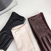 New Leather Finger Gloves for Women's Winter Outdoor Cycling, Warm and Cold Proof, Solid Color, High-end Feeling Gloves