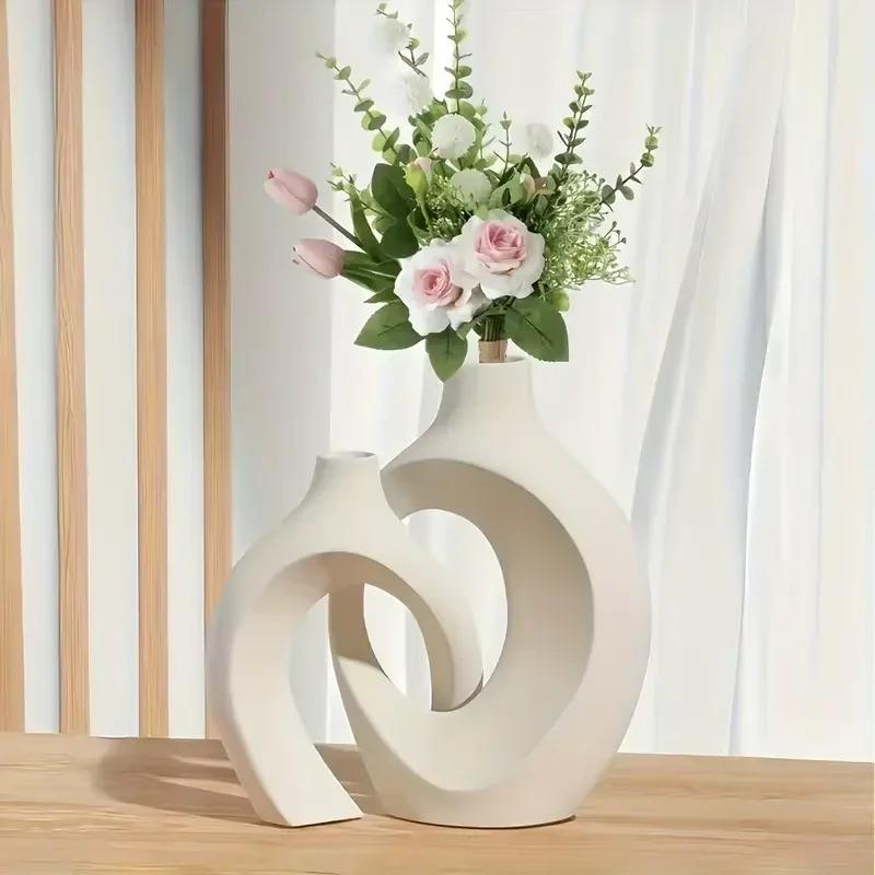 2026 Latest Models Home Decor Minimalist Imitation Ceramic Vase Modern Removable Hollow Nordic Vase Plastic Vase Set Bedhead