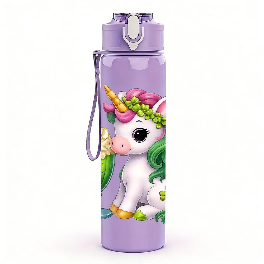 1PC Mint Unicorn Milkshake Art 750ml Color Plastic Sports Water Bottle Leakproof Flip Straw Lid Suitable for Sports Office Home Use