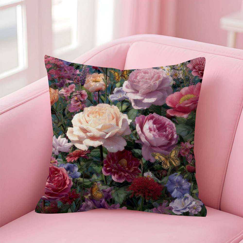 Vintage Floral Art Flower Pillowcase Toon Gift Cushion Cover Bedroom Home Sofa Chair Seat Decor Pillow Case