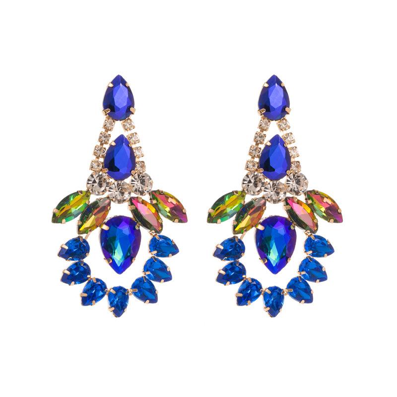 Women's Drop Earring Colored Crystal Geometric Pendant Exaggerate Temperament Premium Earrings