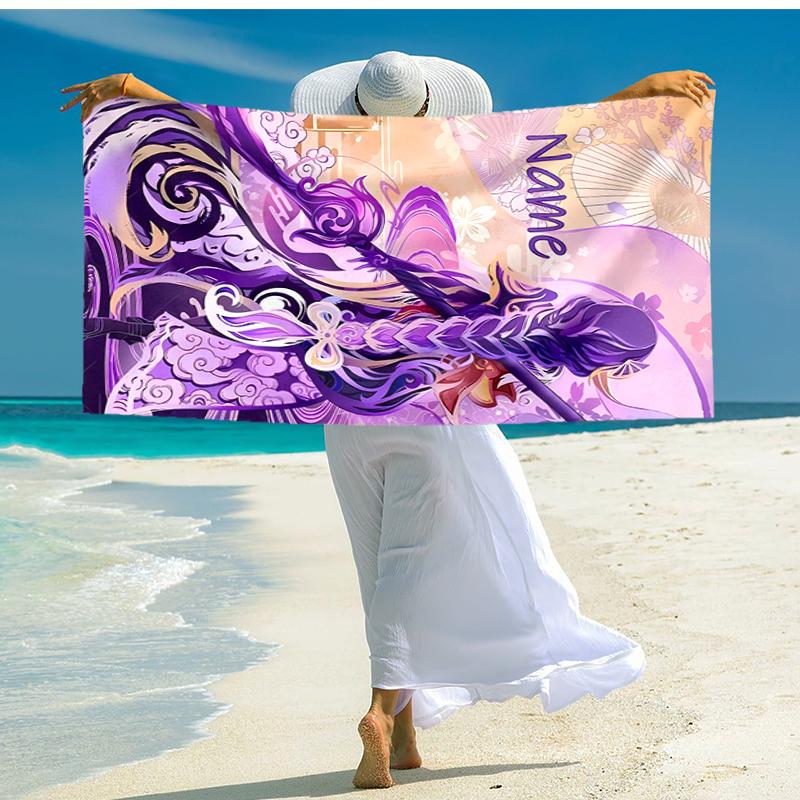 Personalized customized proof beach towel with Genshin Impact characters pattern - soft, absorbent,quick-drying,perfect swimming,camping&bathing