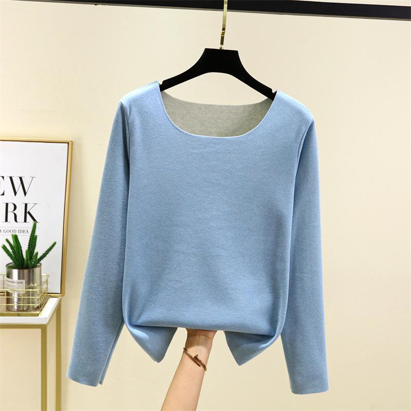 Ladies' Loose Comfortable Casual Fashionable And Warm Underwear With Seamless Round Neck And Thick Velvet Top