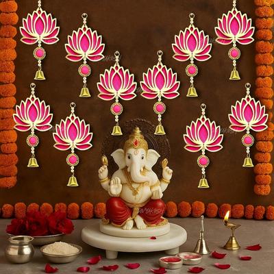 Lampiony Lotus do Dekoracji, Opakowanie 10 sztuk, Kolor - Różowy | Dekoracja na Drzwi/Ścianę, Pokój Modlitewny Mandir Pooja, Dekoracja Świątynna, Jakość Eksportowa |