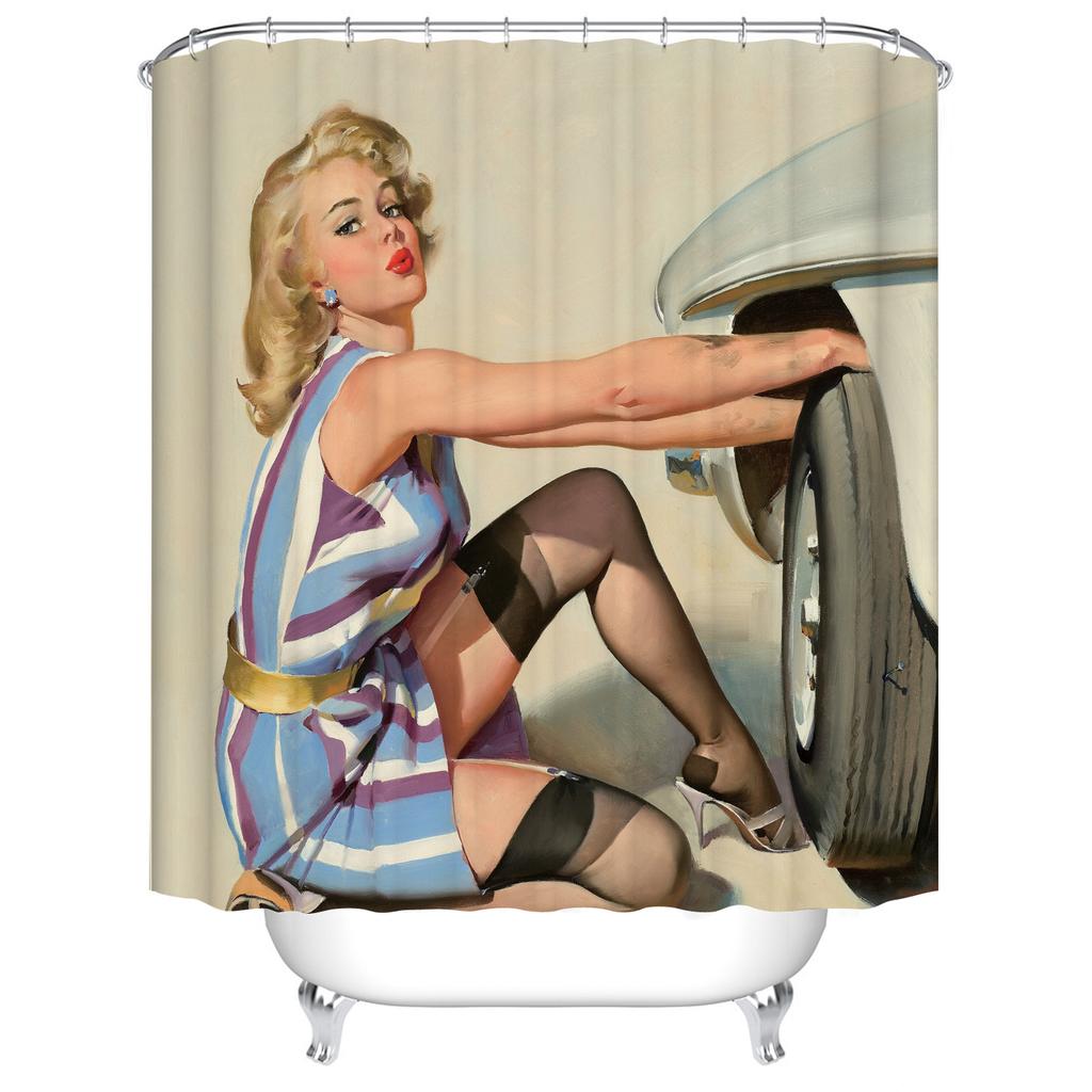 Cartoon Girl Printed 3d Bath Curtains Waterproof Polyester Fabric Washable Bathroom Shower Curtain Screen with Hooks Accessories