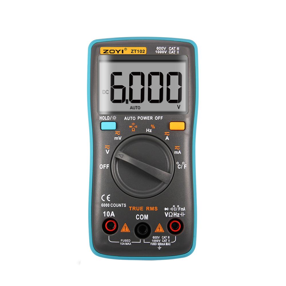 ZOYI Digital Multimeter ZT-102 Auto Range 6000 Count AC/DC Ammeter Voltmeter Ohm Hertz True RMS Tester Portable Meter