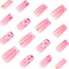 Unghie Finte Lunghe Staccabili Stile Ballerina Fiori Rosa e Strisce Unghie Finte Francesi Unghie Finte Full Cover per Donne