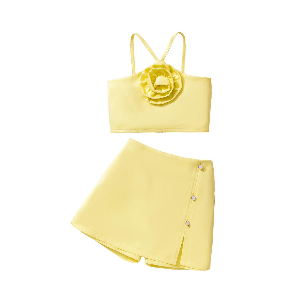 Girls' Fashionable Set Summer Children's Cute Flower Halter and Culottes Set