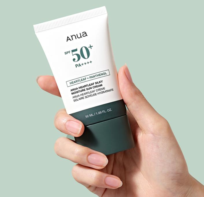 Anua Heartleaf Silky Moisture Sun Cream 50ml – Korean SPF50+ Calming Sunscreen for Sensitive Skin