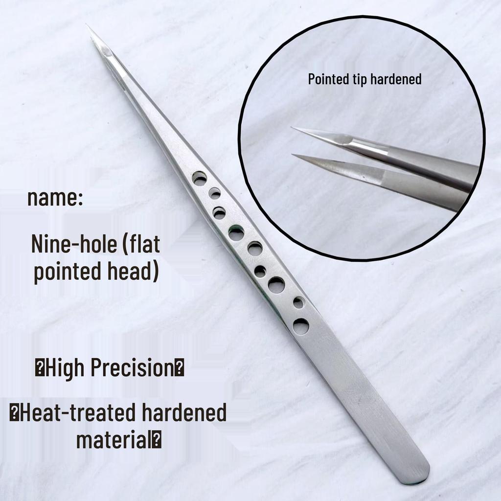 High-Precision Stainless Steel Cross-Hole False Eyelash Tweezers