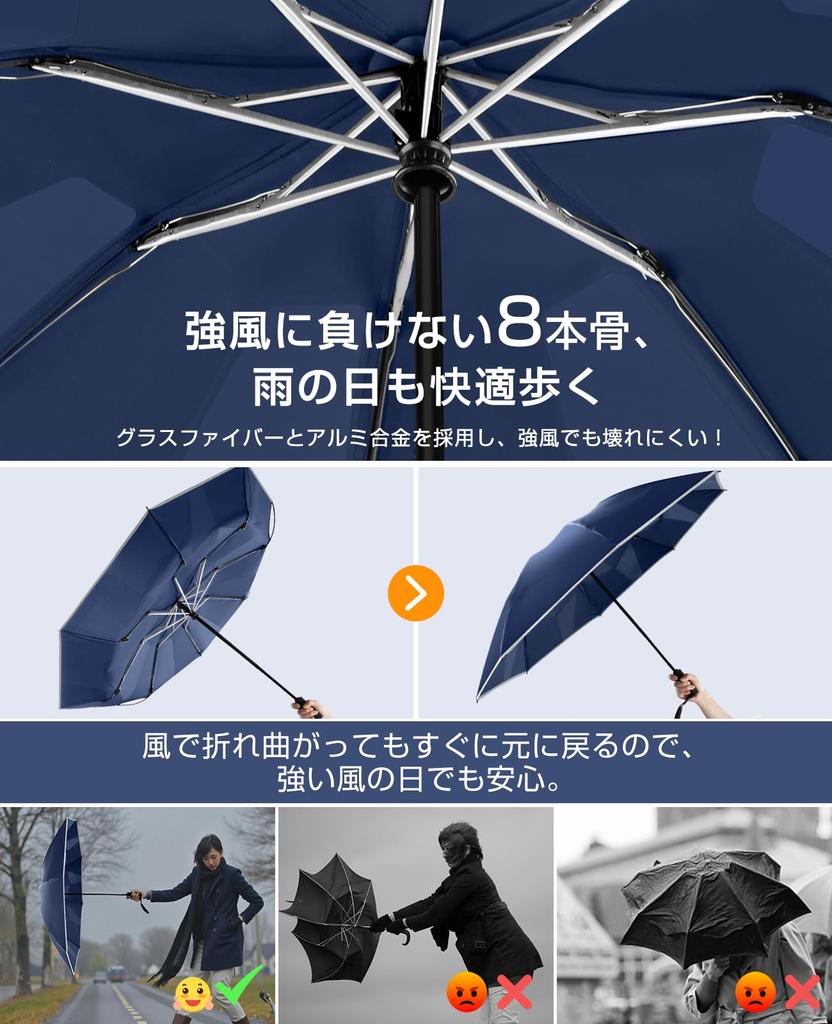 Folding Umbrella with Permanent Shape Memory and Automatic Folds in 3 Reflective 8 310T Sun and Rain Suitable for Men and Rain and Rainy Season