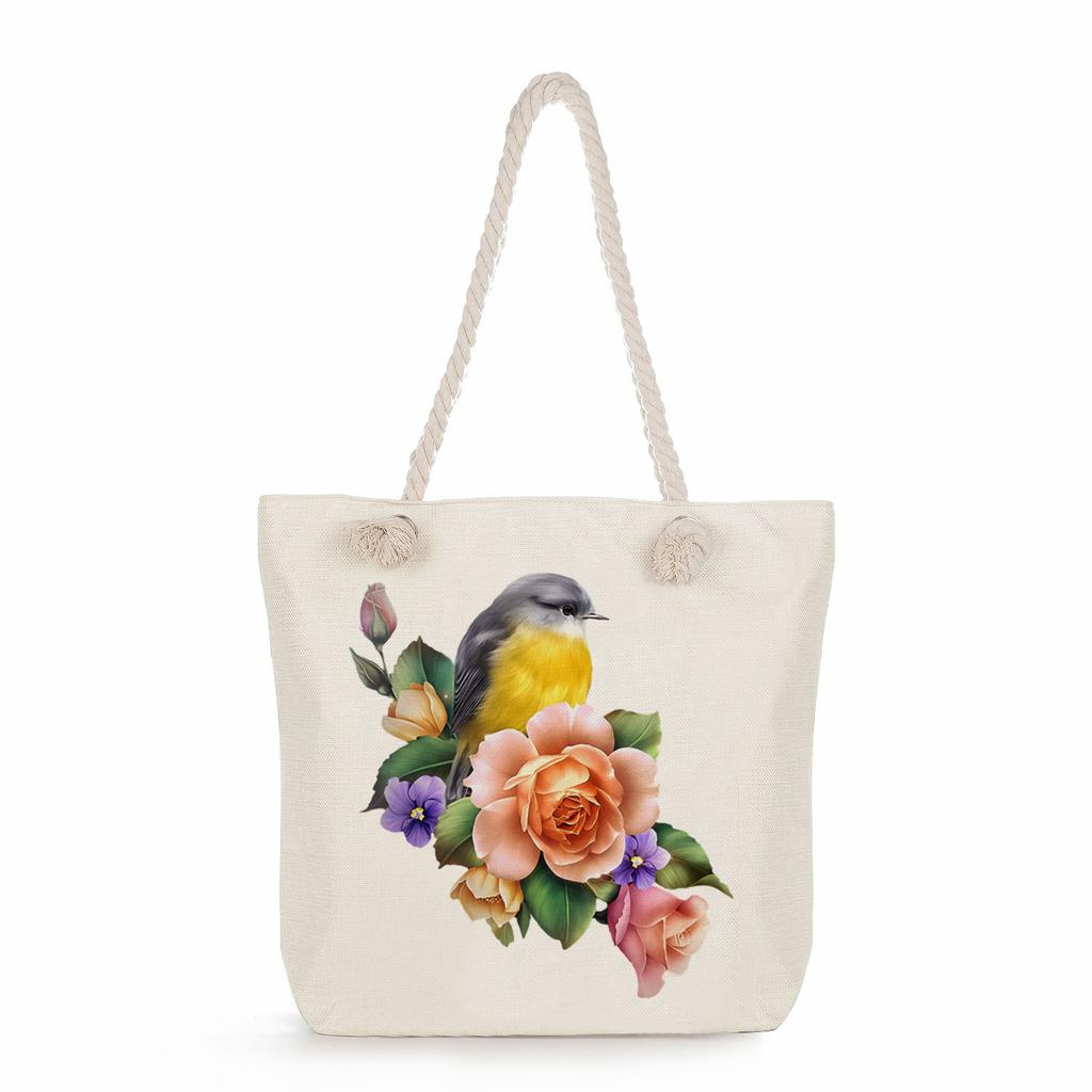 Bird print thick rope single-shoulder beach bag 7251 CLE