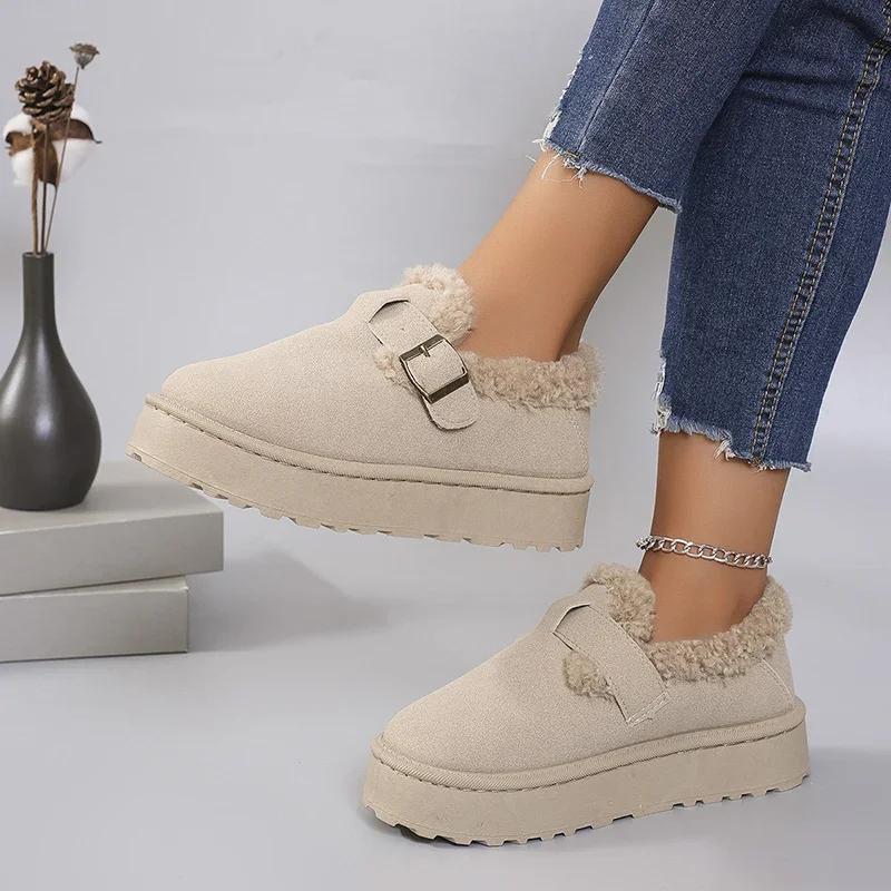 Fashion New Keep Warm Winter Ankle Boots Women 2024 Faux Suede Non-Slip Thicken Plush Snow Boots Woman Comfort Slip-On Soft Cotton Shoes
