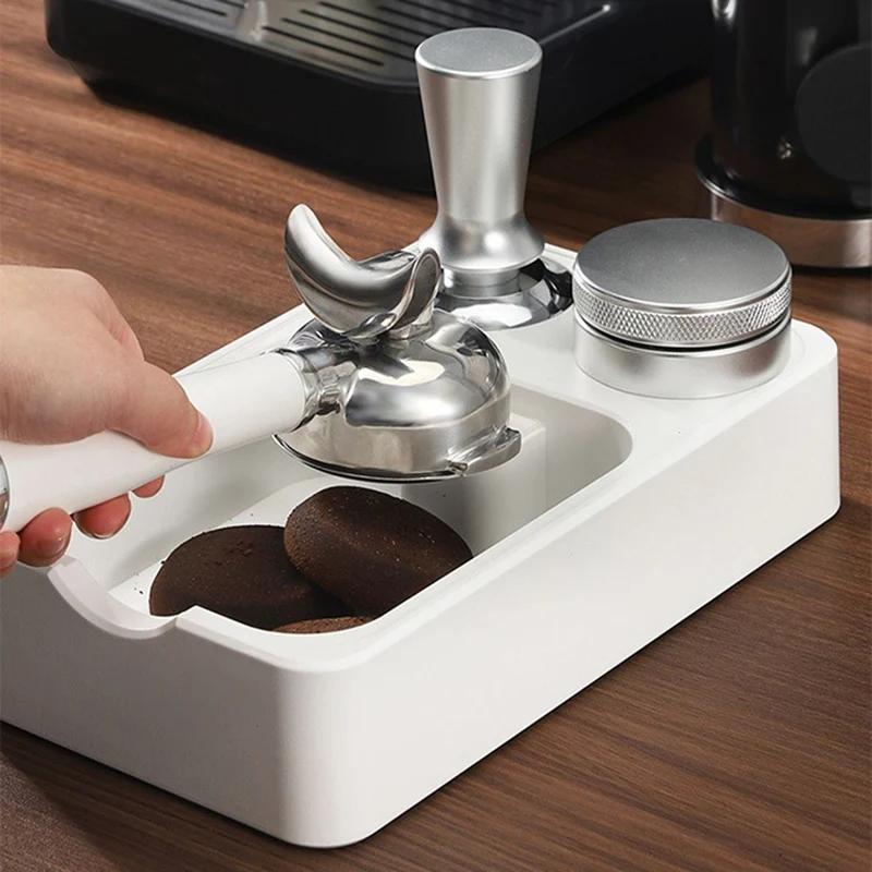 51-58mm Coffee Tamper Station Stand with Coffee Grounds Knock Box Coffee Portafiler Holder Tamper Pad Organizer Barista Tools