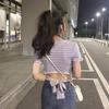 Women Summer Casual Bandage Striped Short Sleeve T Shirt Top